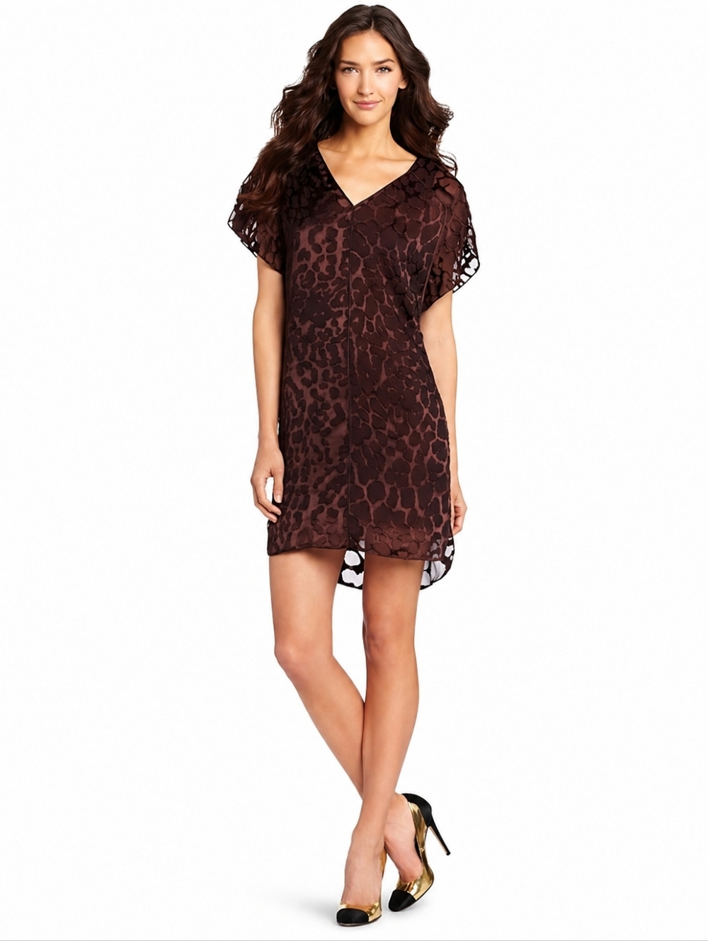 NWT Robert Rodriguez Chocolate Brown Leopard Print V-Neck Shift Dress
